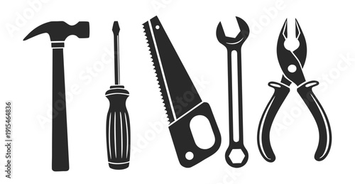 A variety of tools including a hammer, wrench, pliers, and screwdrivers Vector