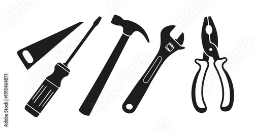 A collection of various tools including a screwdriver, hammer, wrench, and pliers Vector