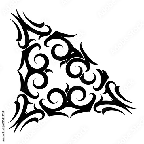Dynamic tribal corner art illustration with bold black shapes and elegant swirls, creating an intriguing decorative motif for various graphic applications and aesthetic enhancements