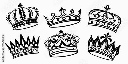 A collection of various crowns and tiaras from different cultures and periods. Vector