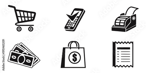 Icons representing various aspects of online shopping and digital transactions Vector