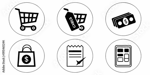 Icons representing various aspects of online shopping and transactions Vector