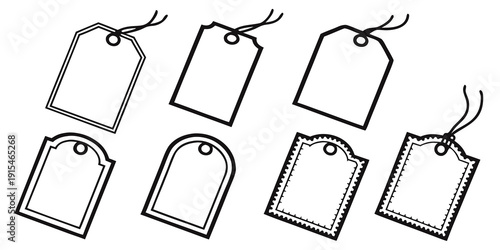 Assorted blank tags with string attachments on a white background Vector