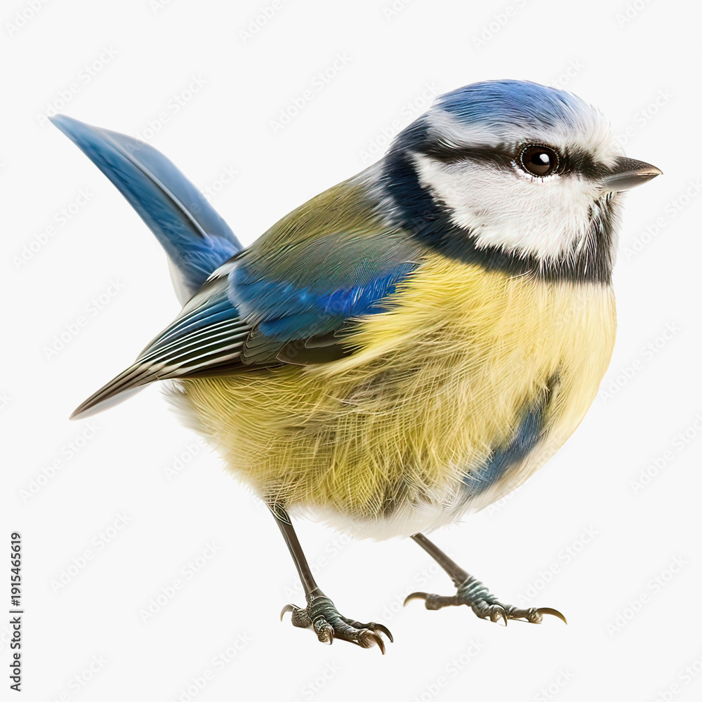 Obraz premium Blue Tit Bird Standing on One Leg.
