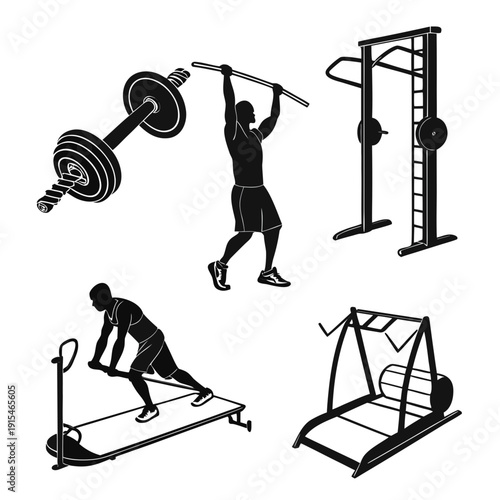 Illustrations of various exercise equipment and activities Vector