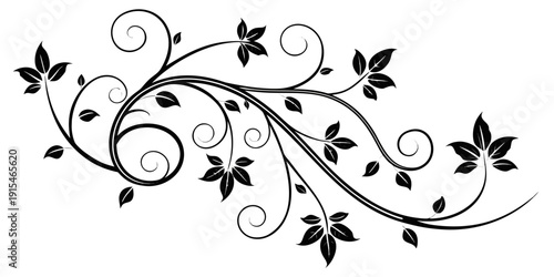 Elegant black and white decorative swirl with leafy accents Vector