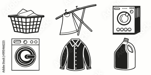 Various icons representing different types of laundry and cleaning supplies Vector