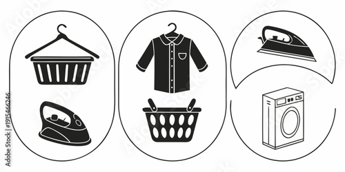 Assorted icons representing laundry and cleaning activities Vector