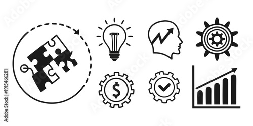 A collection of icons representing various aspects of business and finance Vector