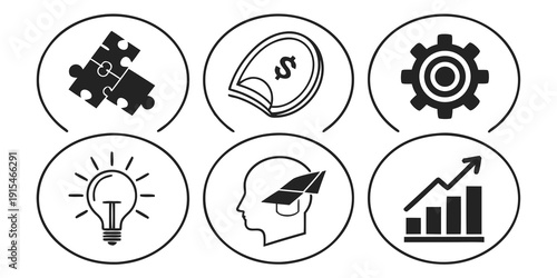 Diverse icons representing various aspects of education, technology, and growth Vector