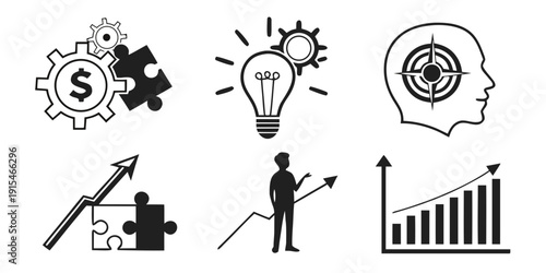 Innovative business strategies and growth concepts illustrated with icons. Vector