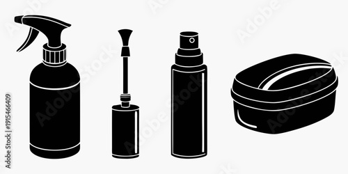 A variety of cleaning products and tools for maintaining a tidy home. Vector