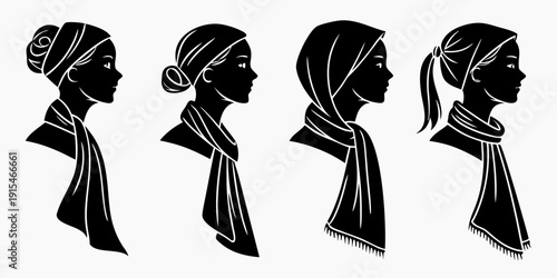 Four distinct hairstyles showcasing the evolution of women's hair fashion Vector