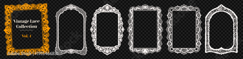 Hand Drawn Vintage Lace Frames Collection with Ornamental Details, Coquette Style Frames and cards.