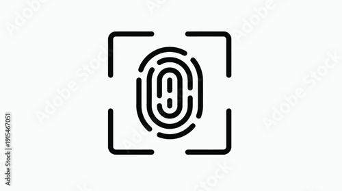 Simple black and white fingerprint icon within a square frame.