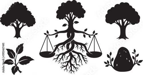 Eco Friendly Balance Nature Tree Silhouette Vector Icons