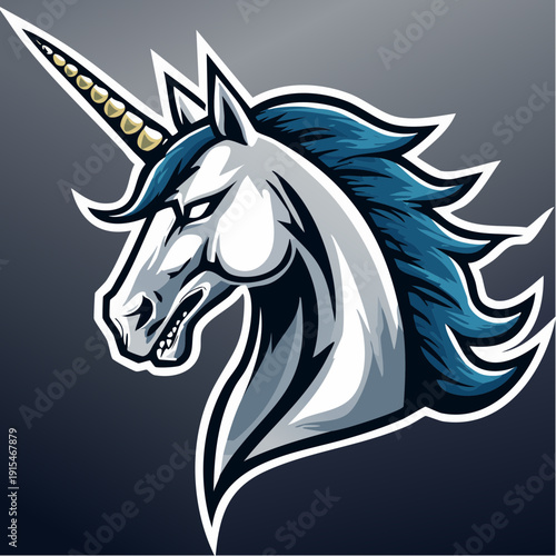 Unicorn Head Illustration with Red Accents.