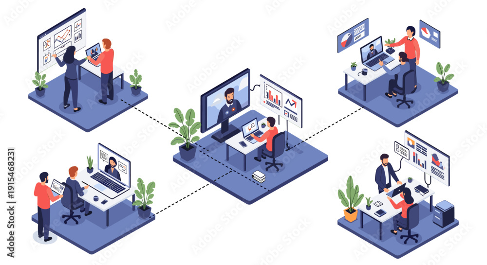 Fototapeta premium A professional scene showing teamwork and data analysis, ideal for corporate presentations.