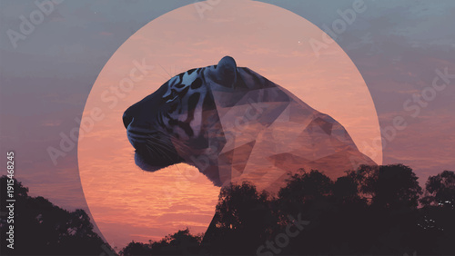 Polygon Tiger Double Exposure with Sunset Circle