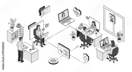 A minimalist illustration evokes curiosity as a man observes a digital screen, ideal for technology-focused content.