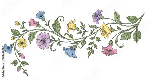 Colorful Floral Embroidery Design Element.