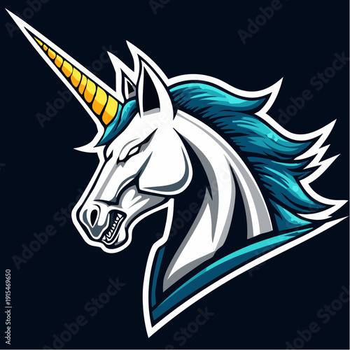 White Unicorn Head with Blue Mane 1.