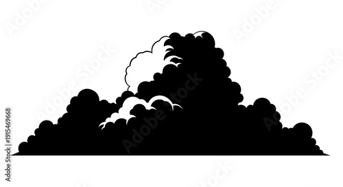 Dark ominous cloud silhouette isolated on a white background.