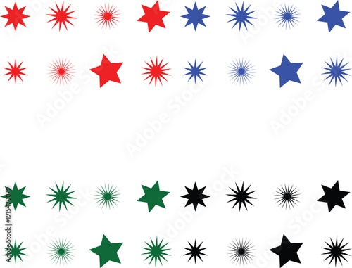 Wallpaper Mural Set of colorful starburst icons and solid stars in multiple colors isolated PNG with Transparent Background Torontodigital.ca