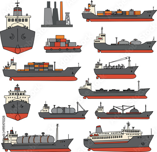 Vector Collection of Various Cargo Ships and Tankers
