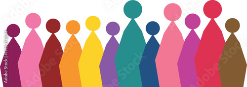 Colorful abstract crowd of people figures in flat minimal style isolated PNG with Transparent Background