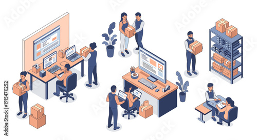 A cheerful worker carries a box in a warehouse, symbolizing productivity and efficiency ideal for logistics and supply chain visuals.