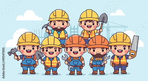 Dedicated team of construction workers ready to build, illustrating collective effort and the swift whisk of project development; industrial progress