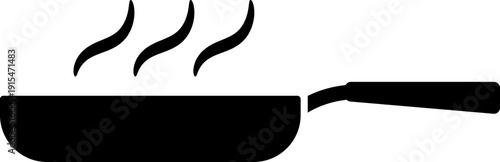 Frying pan with steam icon in flat style.