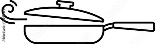 Frying pan with lid icon in linear style.