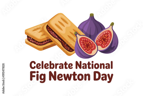A colorful illustration celebrating National Fig Newton Day with figs and cookies