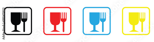 Colorful dining icons with wine glasses and forks