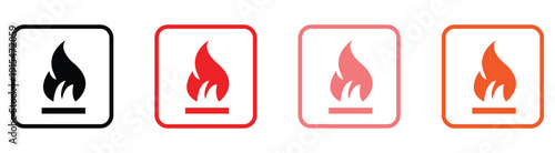 Colorful flame icons in square frames for fire concepts