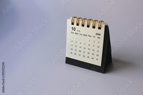 0ctober,Monthly calendar template for the new year 2026 desk calendar,isolated on white background.
