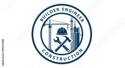Construction Logo with Tools and Crane.
