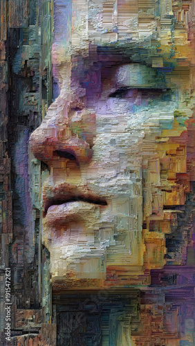 A surrealism and silliness-infused close-up portrait of a face with abstract expressions, blending reality with digital artistry in a unique visual representation.