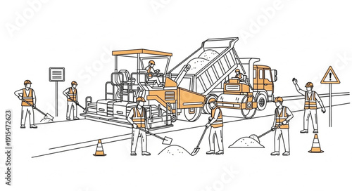 Construction Site Workers and Machinery.