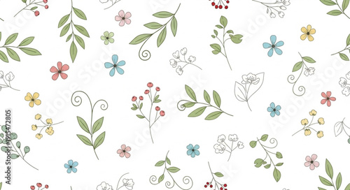 Colorful Floral Pattern on White Background.