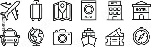 Minimalist Adventure and Vacation Line Icon Collection