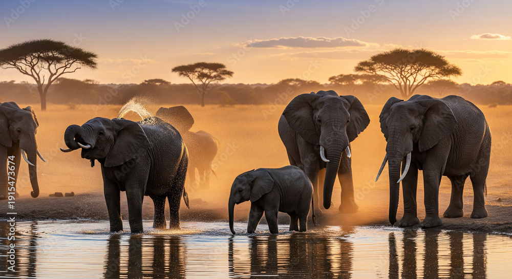 Fototapeta premium elephants in the water