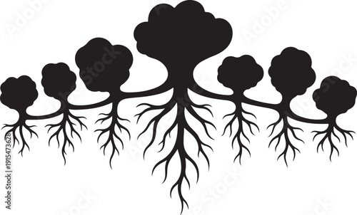 Family Tree Silhouette with Roots and Branches Connected