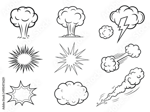Explosion Comic Effects Black White Vector Illustration