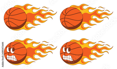 Flaming Basketball Vector Illustration Set