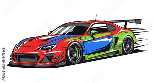Colorful Sports Car Racing Illustration.
