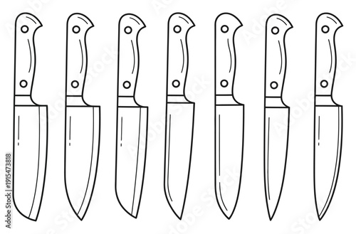 Set of Hand Drawn Kitchen Knives Vector Illustration