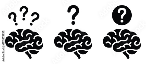 Thinking Brain with Question Marks Vector Illustration